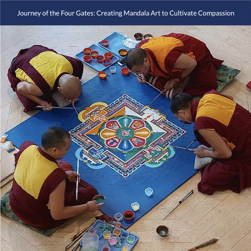 Tibetan monks working on a sand mandala.